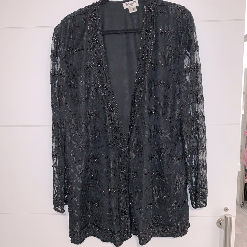VINTAGE sequin lace blazer black size XL